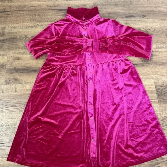 PINK Velvet Button-Up Dress size L - Picture 5 of 10